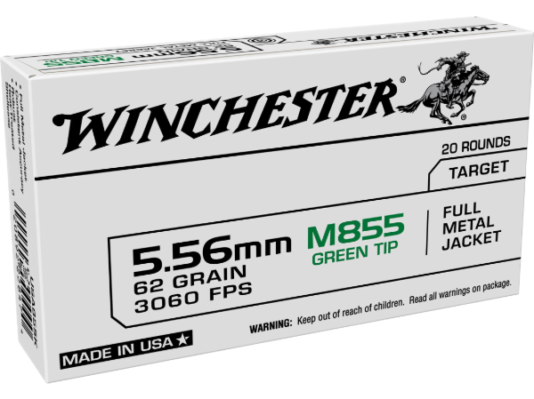 Winchester USA Ammunition 5.56x45mm NATO 62 Grain M855 SS109 Penetrator Full Metal Jacket